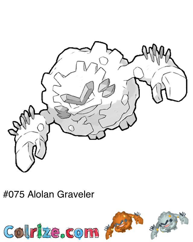 Pokemon Alolan Graveler coloring page + Shiny Alolan Graveler coloring page