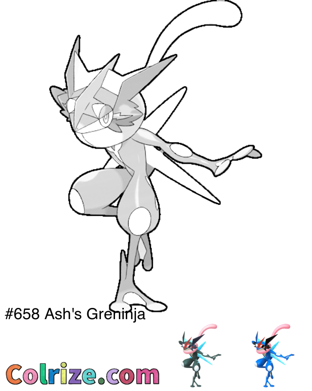 Pokemon Ash's Greninja coloring page + Shiny Ash's Greninja coloring page