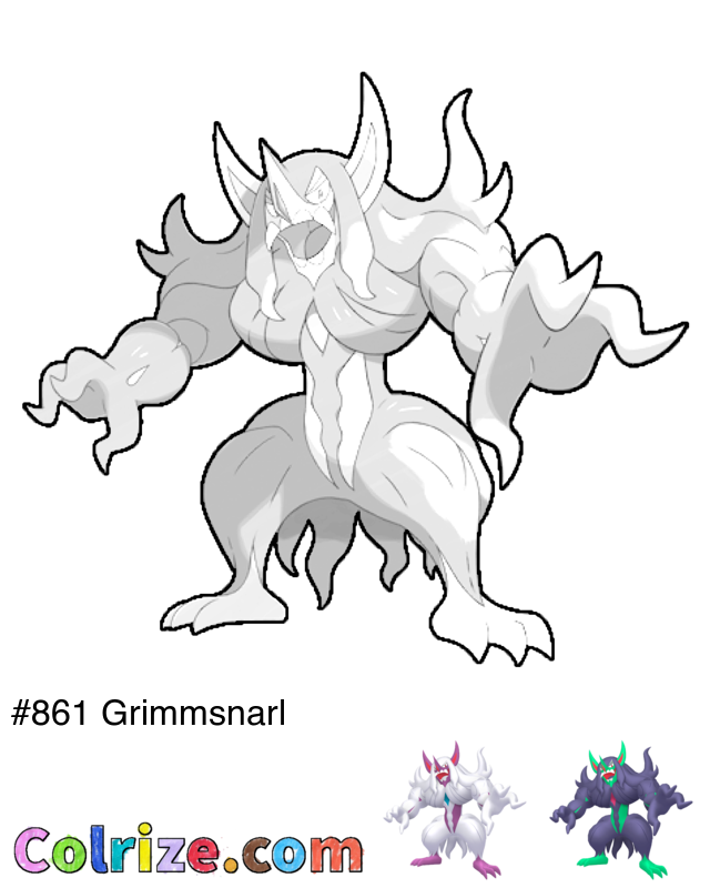 Pokemon Grimmsnarl coloring page + Shiny Grimmsnarl coloring page