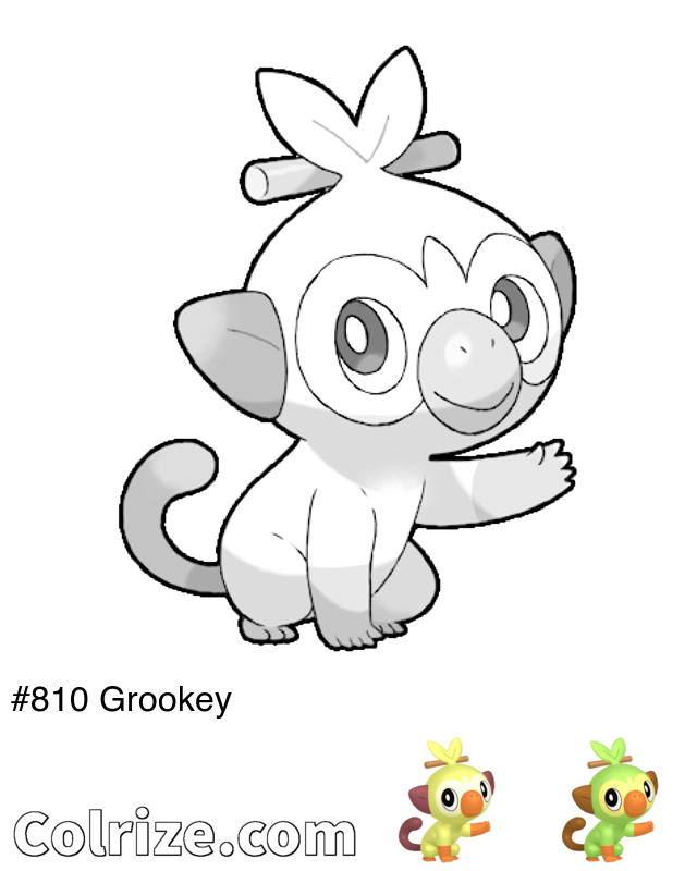 Pokemon Grookey coloring page + Shiny Grookey coloring page