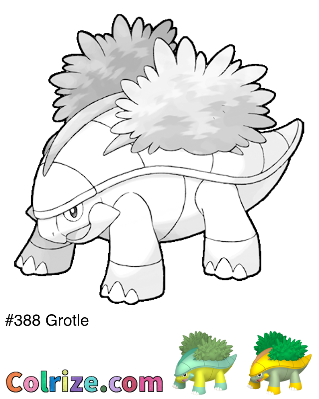 Pokemon Grotle coloring page + Shiny Grotle coloring page