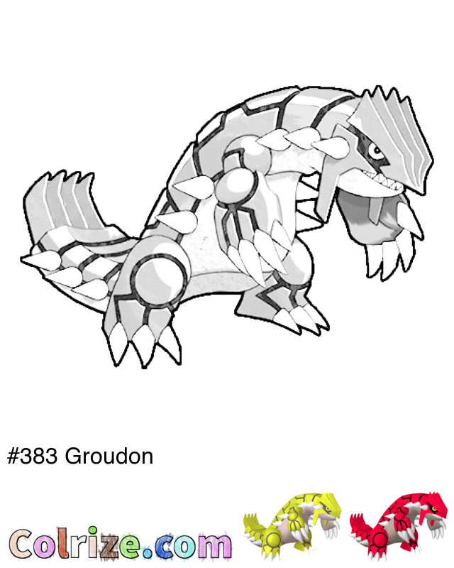 Pokemon Groudon coloring page + Shiny Groudon coloring page