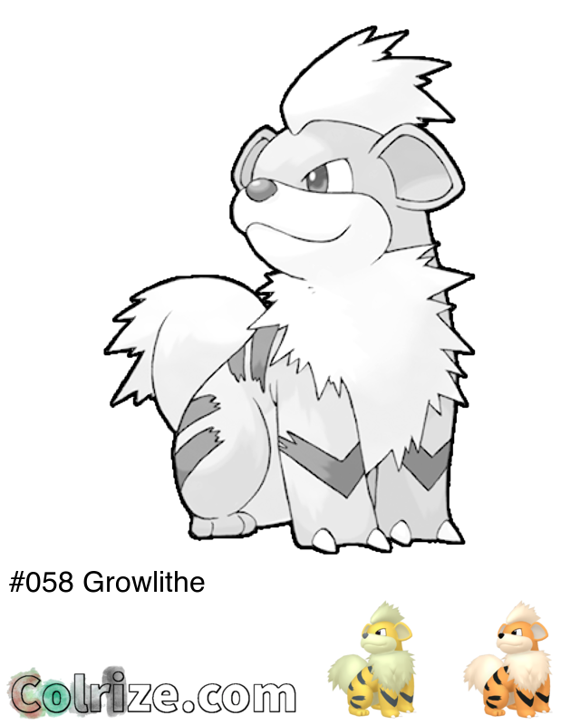 Pokemon Growlithe coloring page + Shiny Growlithe coloring page