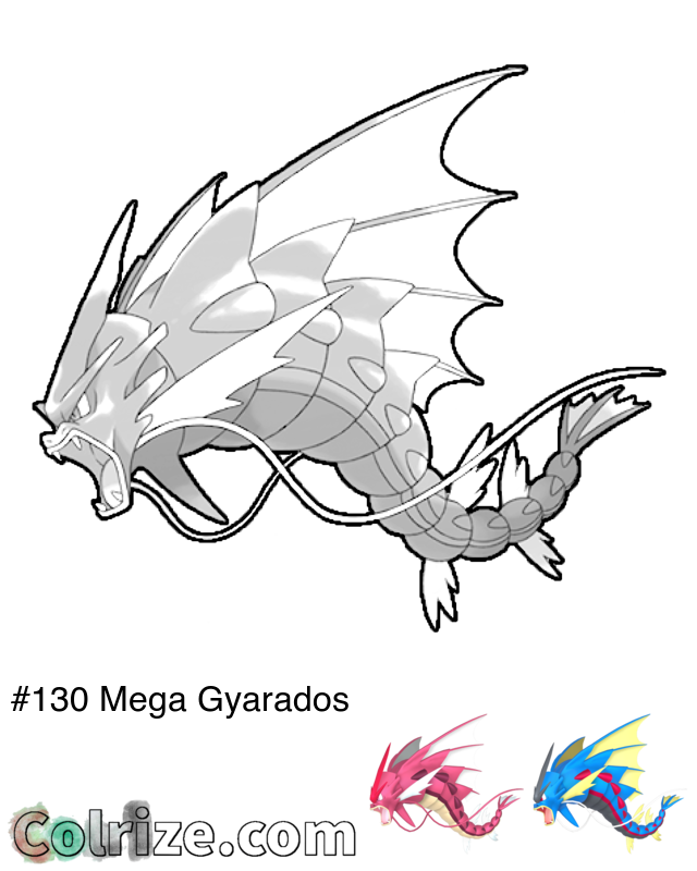 Pokemon Mega Gyarados coloring page + Shiny Mega Gyarados coloring page