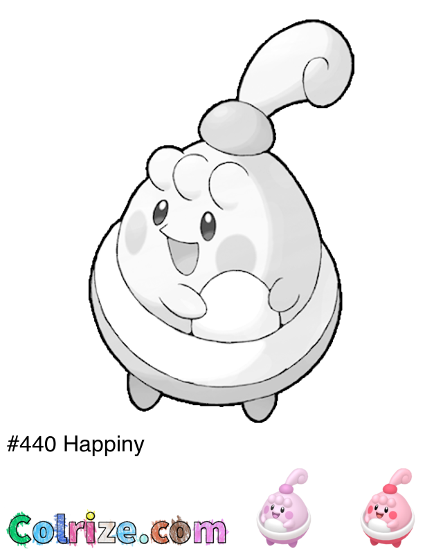 Pokemon Happiny coloring page + Shiny Happiny coloring page