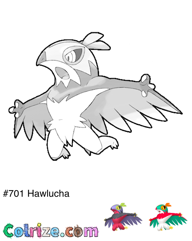 Pokemon Hawlucha coloring page + Shiny Hawlucha coloring page