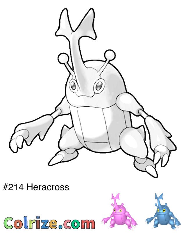 Pokemon Heracross coloring page + Shiny Heracross coloring page