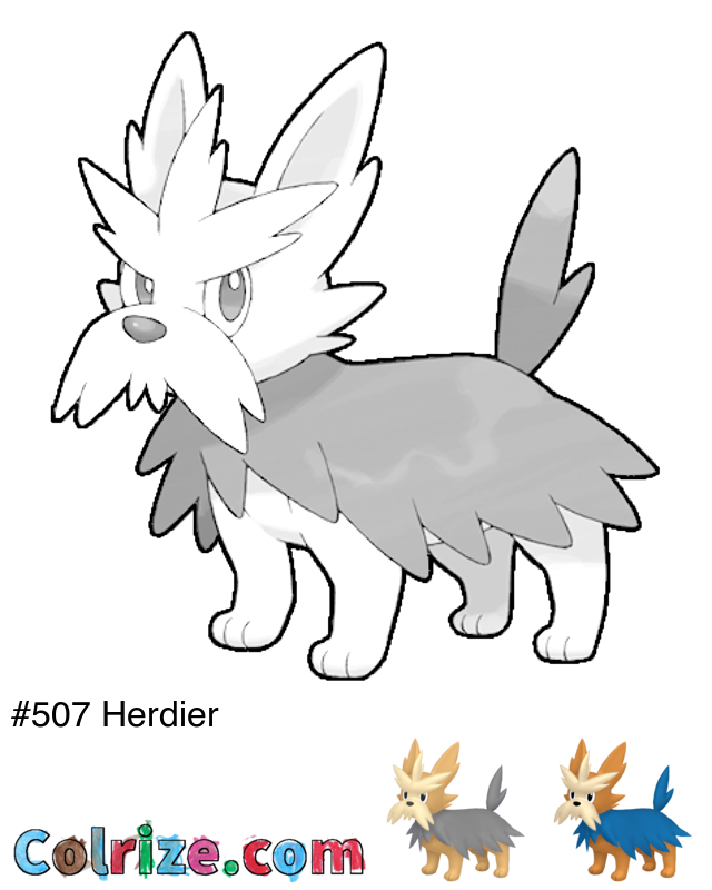 Pokemon Herdier coloring page + Shiny Herdier coloring page