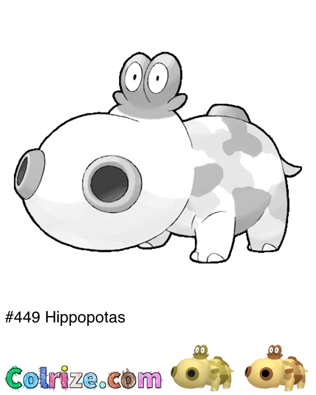 Pokemon Hippopotas coloring page + Shiny Hippopotas coloring page