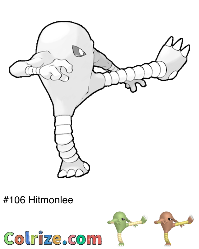 Pokemon Hitmonlee coloring page + Shiny Hitmonlee coloring page