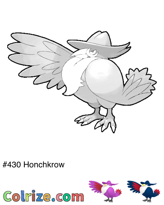 Pokemon Honchkrow coloring page + Shiny Honchkrow coloring page