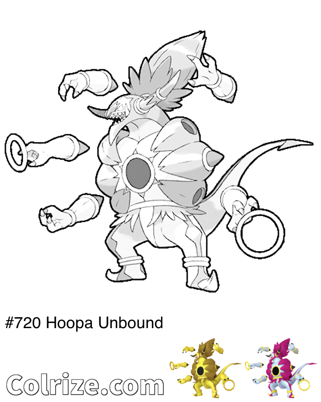 Pokemon Hoopa Unbound coloring page + Shiny Hoopa Unbound coloring page