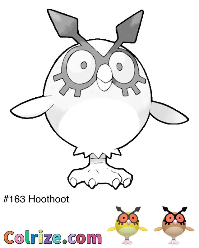 Pokemon Hoothoot coloring page + Shiny Hoothoot coloring page