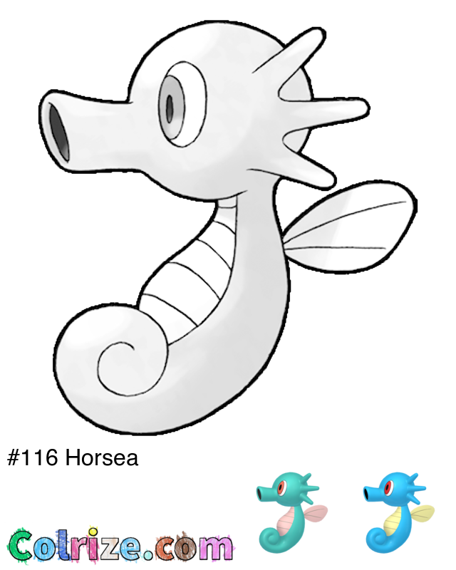 Pokemon Horsea coloring page + Shiny Horsea coloring page