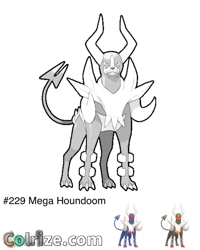 Pokemon Mega Houndoom coloring page + Shiny Mega Houndoom coloring page