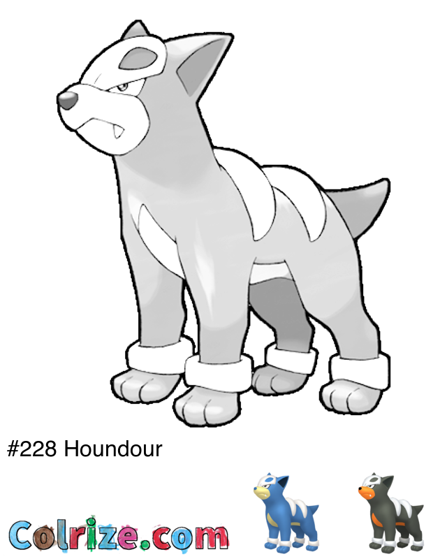 Pokemon Houndour coloring page + Shiny Houndour coloring page