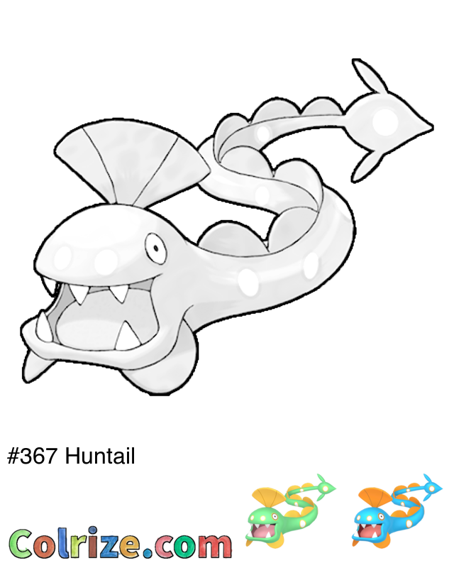 Pokemon Huntail coloring page + Shiny Huntail coloring page