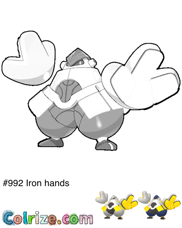 Pokemon Iron hands coloring page + Shiny Iron hands coloring page