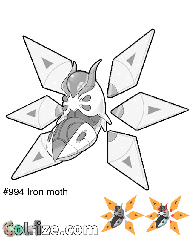 Pokemon Iron moth coloring page + Shiny Iron moth coloring page