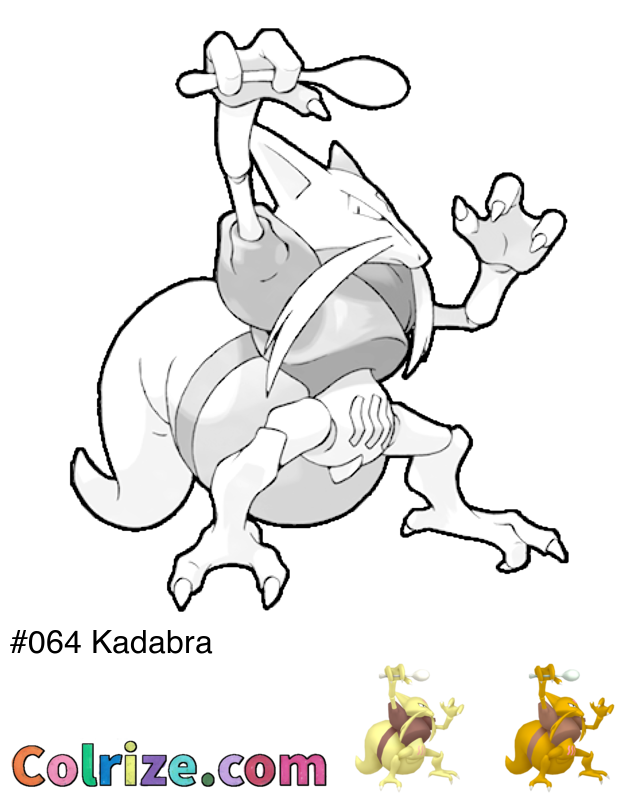 Pokemon Kadabra coloring page + Shiny Kadabra coloring page