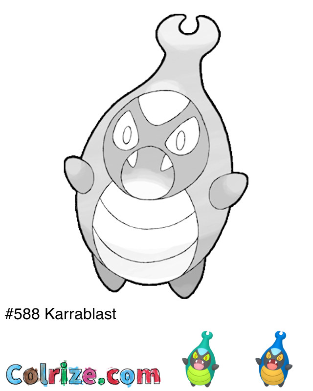 Pokemon Karrablast coloring page + Shiny Karrablast coloring page