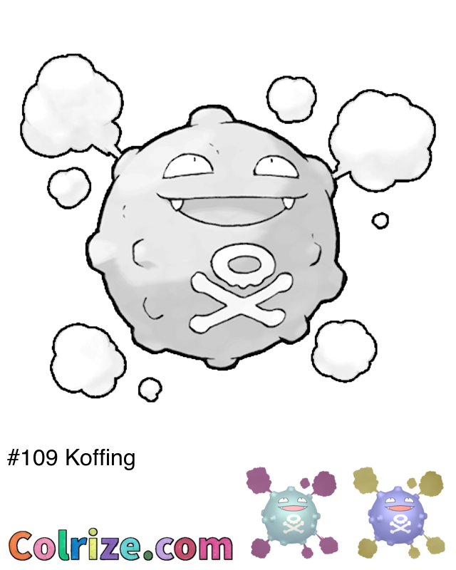 Pokemon Koffing coloring page + Shiny Koffing coloring page
