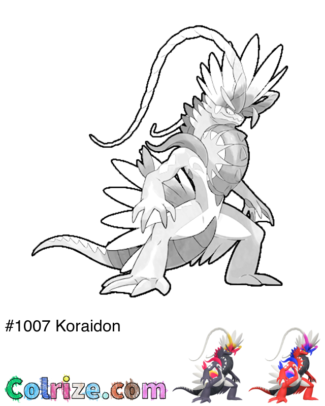 Pokemon Koraidon coloring page + Shiny Koraidon coloring page