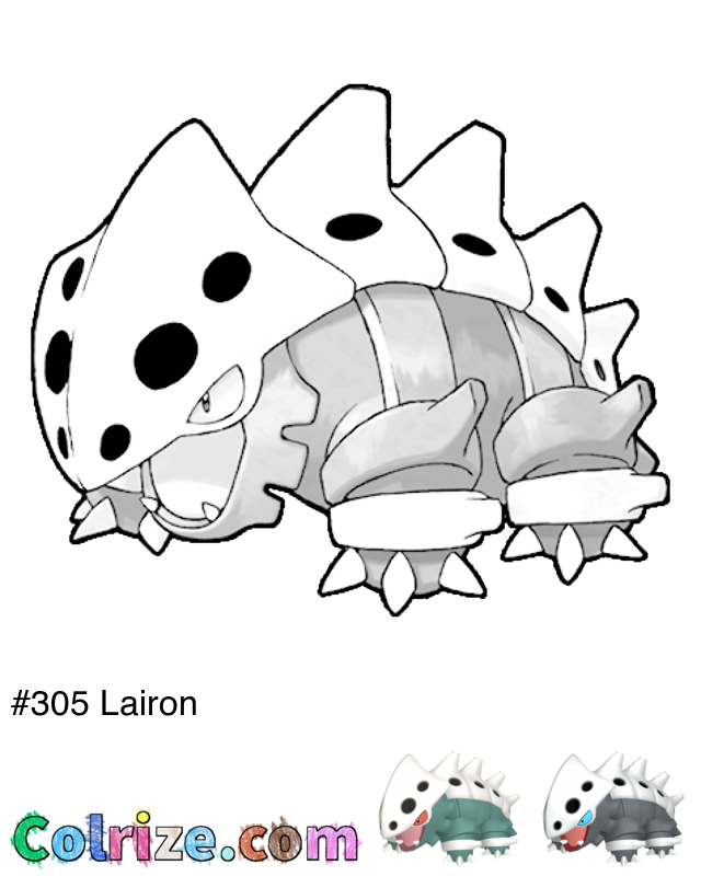 Pokemon Lairon coloring page + Shiny Lairon coloring page