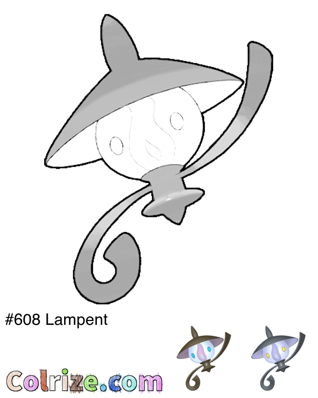 Pokemon Lampent coloring page + Shiny Lampent coloring page