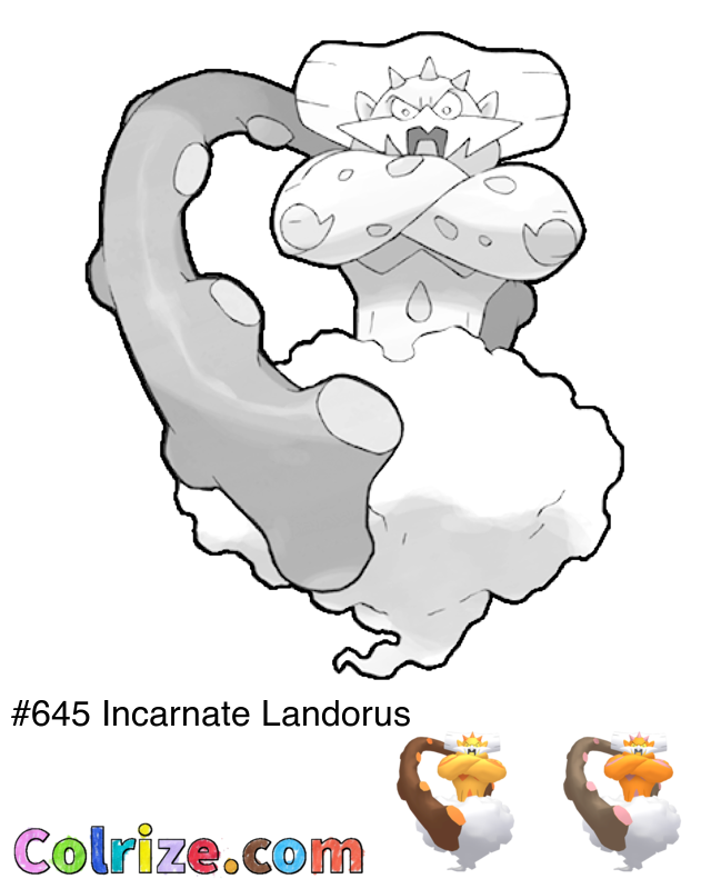 Pokemon Incarnate Landorus coloring page + Shiny Incarnate Landorus coloring page