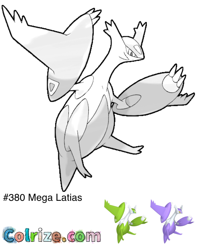 Pokemon Mega Latias coloring page + Shiny Mega Latias coloring page