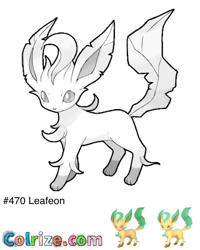 Pokemon Leafeon coloring page + Shiny Leafeon coloring page