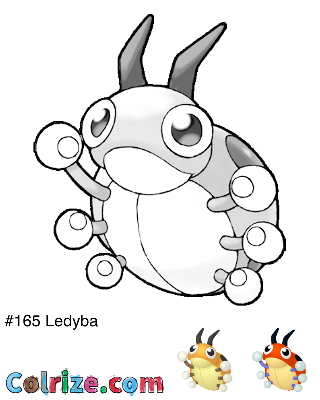 Pokemon Ledyba coloring page + Shiny Ledyba coloring page