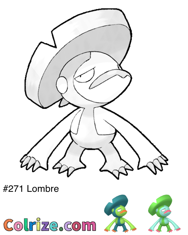 Pokemon Lombre coloring page + Shiny Lombre coloring page