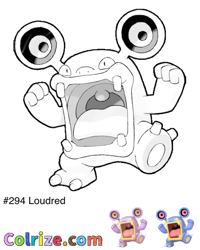 Pokemon Loudred coloring page + Shiny Loudred coloring page