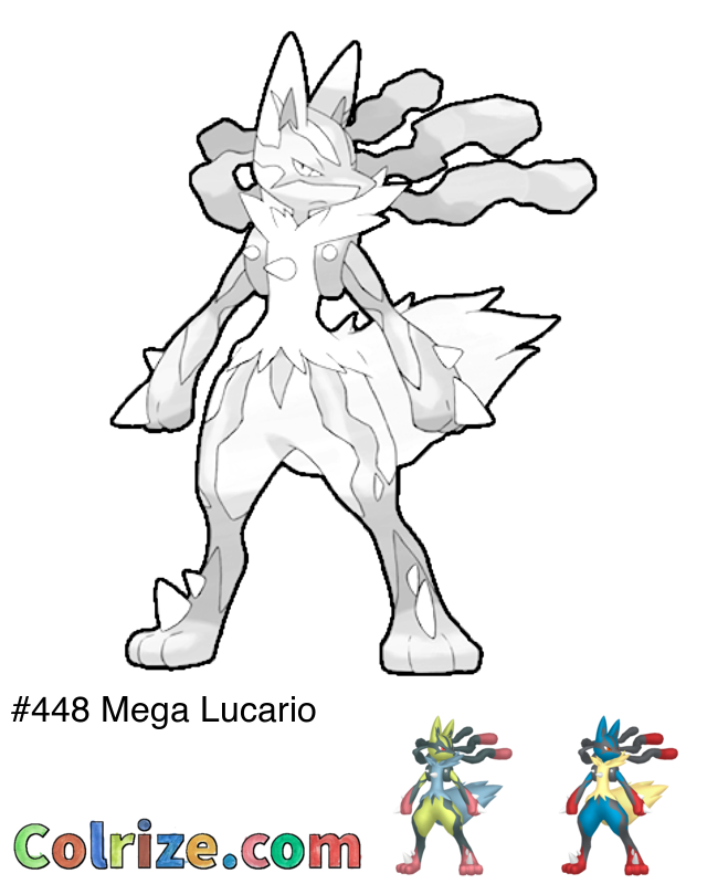 Pokemon Mega Lucario coloring page + Shiny Mega Lucario coloring page