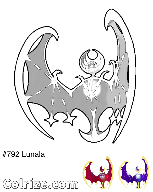 Pokemon Lunala coloring page + Shiny Lunala coloring page