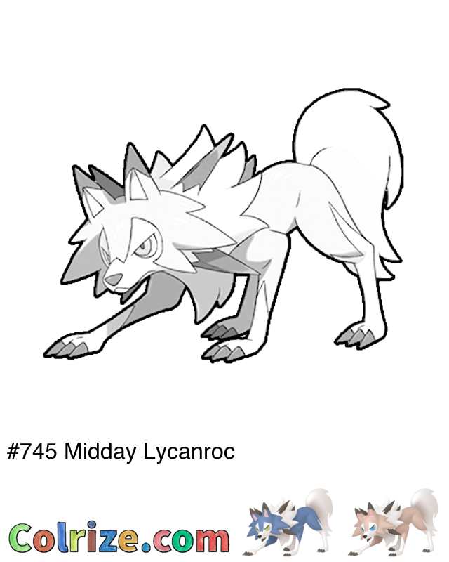 Pokemon Midday Lycanroc coloring page + Shiny Midday Lycanroc coloring page