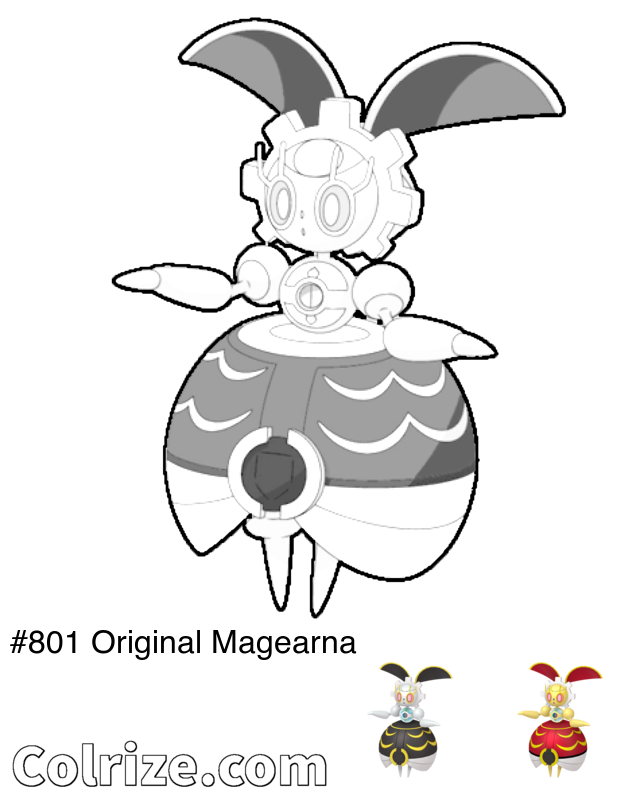 Pokemon Original Magearna coloring page + Shiny Original Magearna coloring page