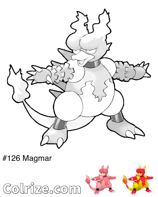 Pokemon Magmar coloring page + Shiny Magmar coloring page