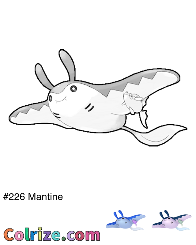 Pokemon Mantine coloring page + Shiny Mantine coloring page