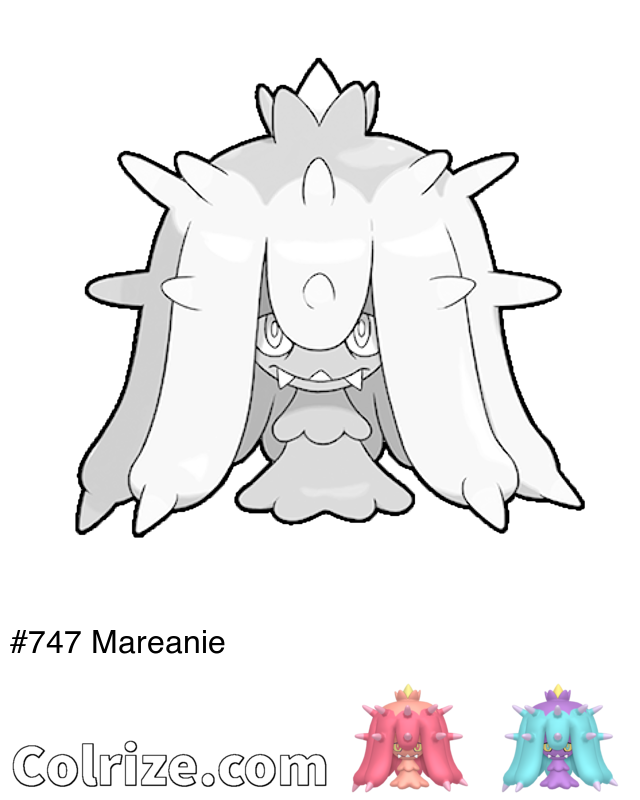 Pokemon Mareanie coloring page + Shiny Mareanie coloring page