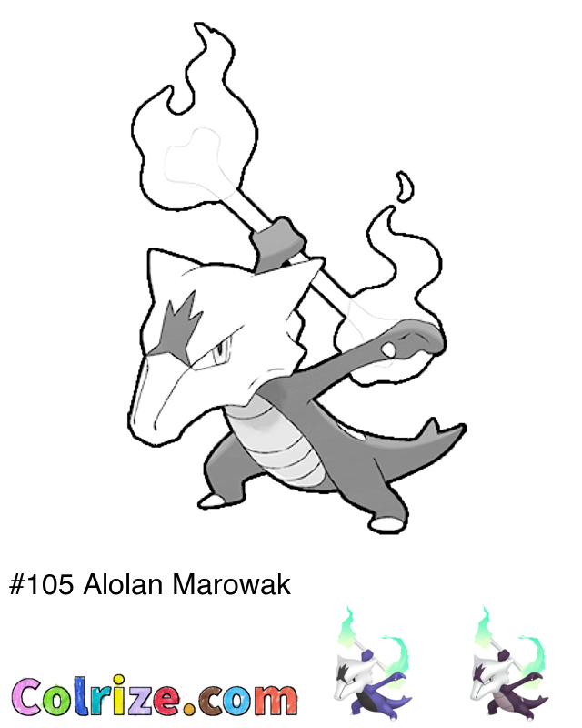 Pokemon Alolan Marowak coloring page + Shiny Alolan Marowak coloring page