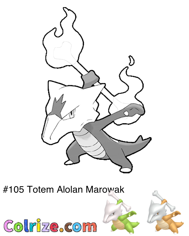 Pokemon Totem Alolan Marowak coloring page + Shiny Totem Alolan Marowak coloring page