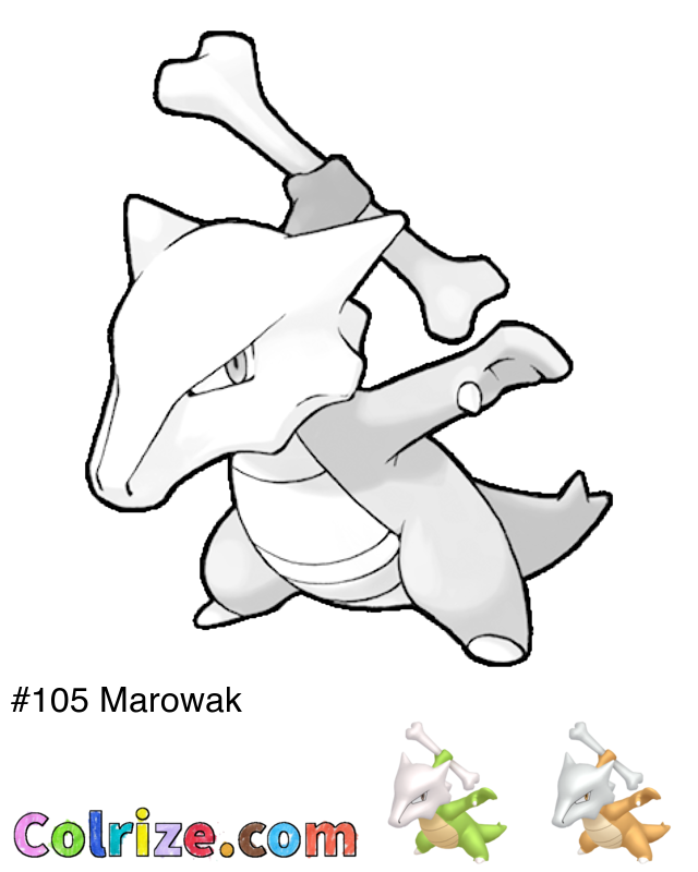 Pokemon Marowak coloring page + Shiny Marowak coloring page