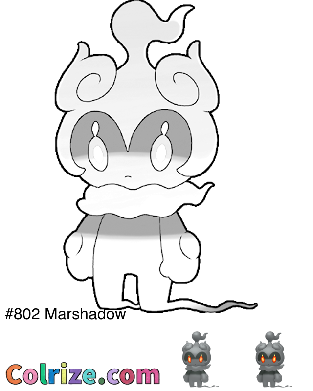 Pokemon Marshadow coloring page + Shiny Marshadow coloring page