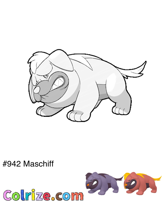 Pokemon Maschiff coloring page + Shiny Maschiff coloring page