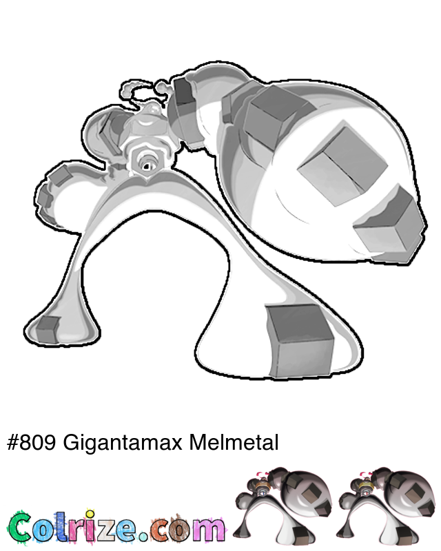 Pokemon Gigantamax Melmetal coloring page + Shiny Gigantamax Melmetal coloring page