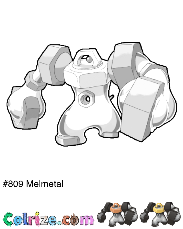 Pokemon Melmetal coloring page + Shiny Melmetal coloring page