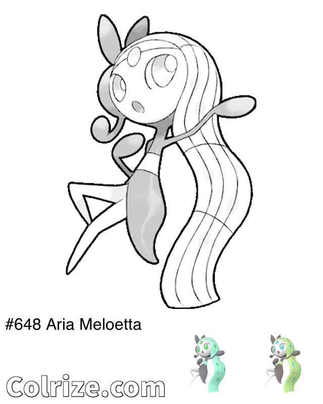 Pokemon Aria Meloetta coloring page + Shiny Aria Meloetta coloring page
